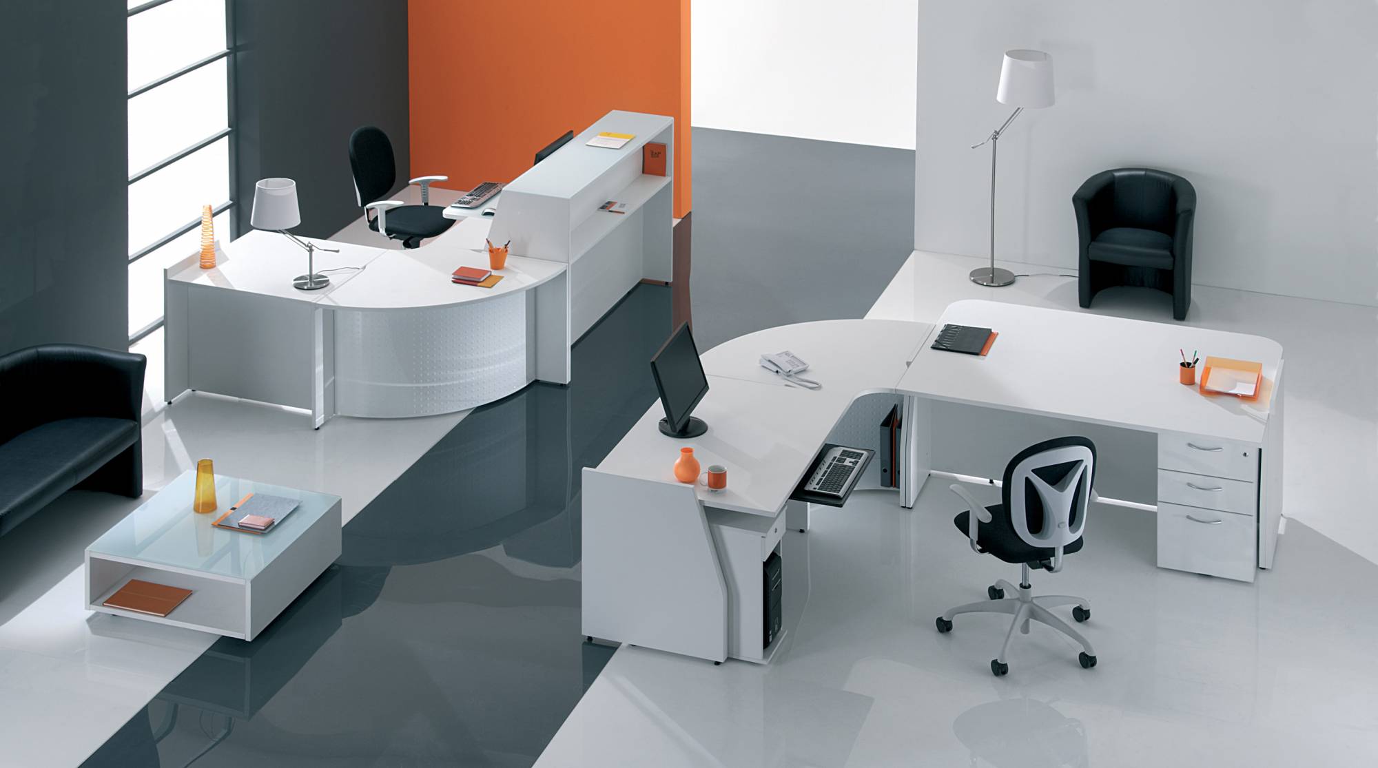 banque d'accueil blanc et accès handicapés